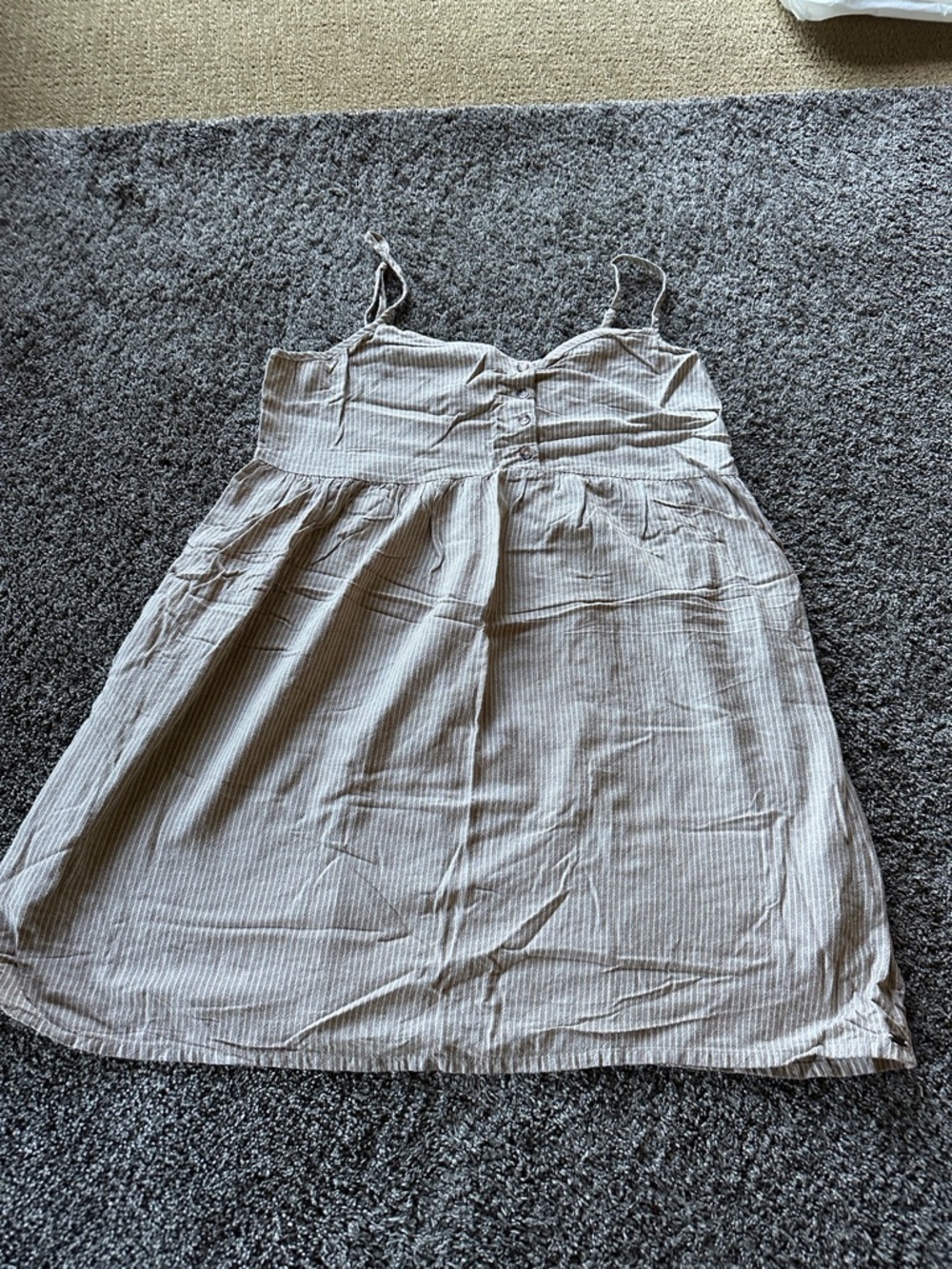 Volcom Striped Spaghetti Strap Sundress in Light Beige White Empire Waist Summer